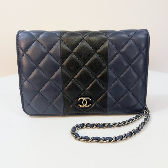 Chanel Bicolor Black and Navy Quilted Lambskin Wallet on Chain (WOC) - Picture 1 of 16